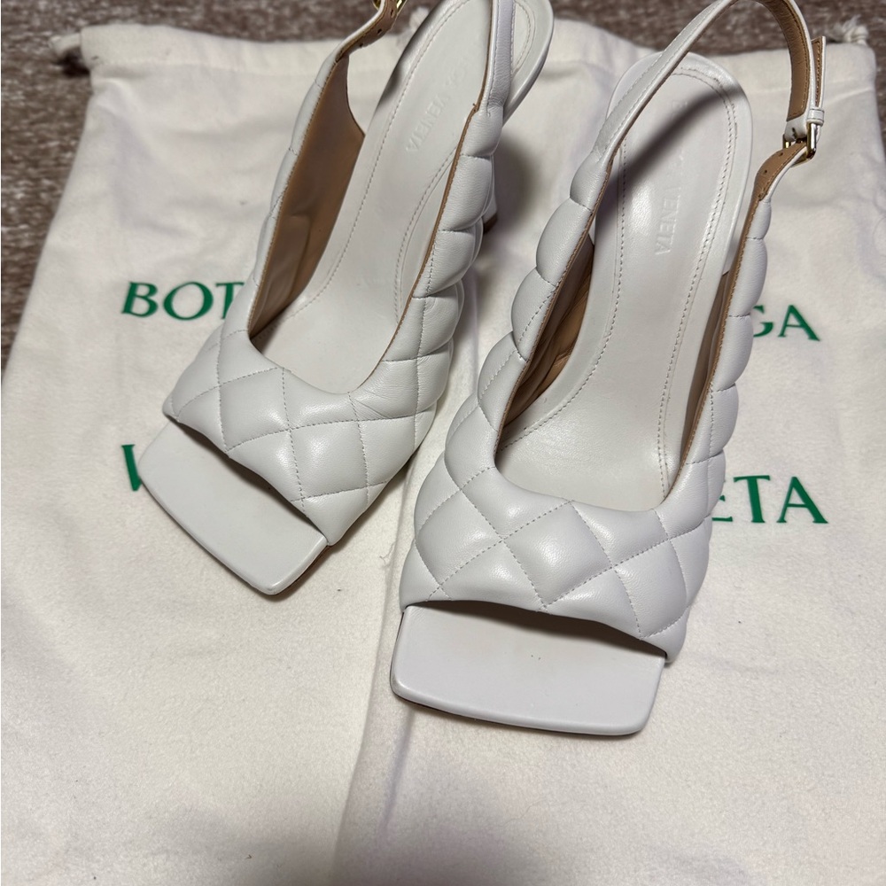 Bottega Veneta White Quilted Slingback Heels